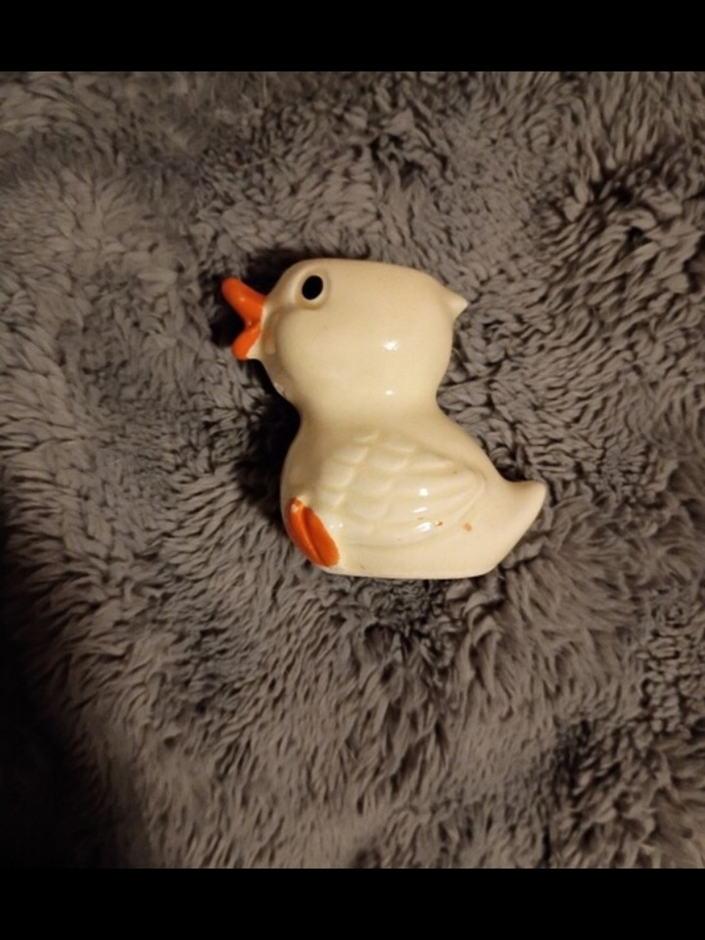 Vintage Ceramic Duck Figurine Cream with Orange Beak